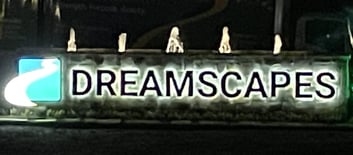 Dreamscapes Halo Lighted Letters on Fountain at Night